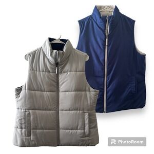 REVERSIBLE Merona Women's Puffer Vest Gray Navy Blue Size XL